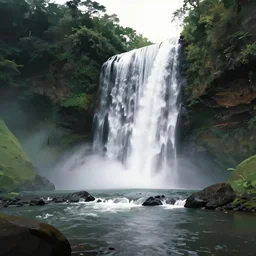 beautiful hawaiian waterfall in a scenic river landscape, 8k resolution photoillustration hyperrealism, concept art minimalist