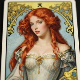 redhead woman, rococo and art nouveau, tarot card, highly detailed, deep focus, elegant, smooth, sharp focus, 8 k, artgerm, yoji shinkawa