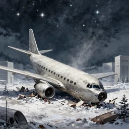 fallen airplane plane crash landscape stars snow architecture detailed illustration surrealism by morski klimczak