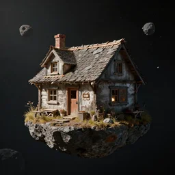 a small ramshackle cottage on an asteroid floating through space, dramatic lighting, cinematic, establishing shot, extremely high detail, foto realistic, cinematic lighting, post processed, concept art, high details, cinematic, 8k resolution, beautiful detailed, photorealistic, digital painting, artstation, concept art, smooth, sharp focus, artstation trending, octane render, unreal engine