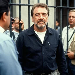 Pablo Escobar being released from prison vintage photo