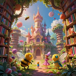 photo of library whimsical fairy wonderland vibrant colors candyland wonderland by artgerm and greg rutkowski and magali villeneuv art beeple, by thomas kinkade hearstone league of legends dofus