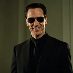 joe bidden is agent smith, smiling, matrix movie, film still