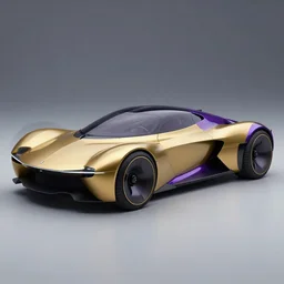concept car design, three wheels, gold and purple, phillippe stark
