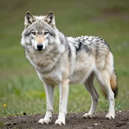 Full body photo of a wolf with feathers, real life festhered lupine