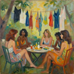 social encounters, depictions of the scene and free love hangs - al fresco, postmodern painting, summer of love, sensuous, abstracted, highly detailed,