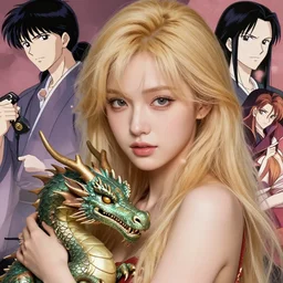 A Beautiful young blond woman , holding a small dragon  || VERY ANIME, fine-face, realistic shaded perfect face, fine details. Anime. realistic shaded lighting poster by Ilya Kuvshinov katsuhiro otomo ghost-in-the-shell, magali villeneuve, artgerm, Jeremy Lipkin and Michael Garmash, Rob Rey and Kentarõ Miura style, trending on art station