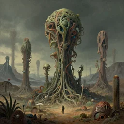 beautiful rendering of distorted alien plants in extraterrestrial landscape with, roger dean, karol bak, moebius, martin johnson heade, mantra rendering, matte painting, high detailed, 4 k, trending on artstation