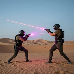 an epic laser fight in desert, photo by Marc Adamus,