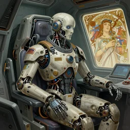 digital artwork, illustration, cinematic camera, a cyborg pilot in the cockpit of a battle droid, intricate machinery, biomechanics, the ghosts in the machine, cyberpunk concept art by artgerm and Alphonse Mucha and Greg Rutkowski and Ruan Jia, highly detailed, elegant, intricate, sci-fi, sharp focus, Trending on Artstation HQ, deviantart