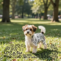 a cute dog in a park, keith haring, jean dubuffet, screen printing, line drawing