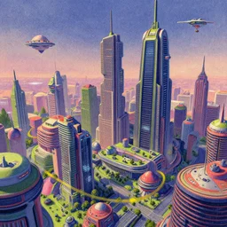 a beautiful drawing of small section of a future funk space city, unreal engine, illustrated by Adam Varga