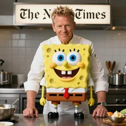 spongebob as gordon ramsay on the cover of the new york times, realistic, photo, photorealistic, detailed, high quality, high resolution, 8 k, hdr, 4 k, 8 k resolution, 1 6 k resolution, lossless, lossless quality