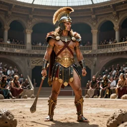 hyper realistic photography of ancient gladiator amazon in arena brom, mucha, moebius, craig mullins, juan gimenez artstation cgsociety full body shot