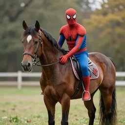 a horse dressed as spider man