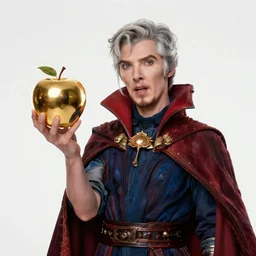 eris discordia holding a reflective gold!!! metal apple!!, in dr. strange movie, goddess of chaos, fantasy character portrait, artifacts, luminous skies, highly detailed, michael cheval, peter mohrbacher, boris vallejo, jessica rossier, ultra realistic, wide angle, intricate details, mass effect