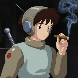 An android smoking a cigar by Ralph McQuarrie, Trending on Artstation, 1980s Computer Graphics