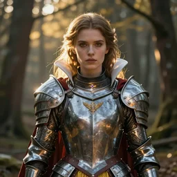 portrait, snow white as an armored warrior, beautiful, proud serious expression, by ferdinand knab, dan mumford, gustave courbet, dramatic light, high detail, cinematic lighting, artstation, dungeons and dragons, in the forest, golden hour