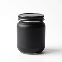 matte black pickle jar, high detail macro photography, isolated on a pure white background, centered, entire object in frame, sharp focus, soft studio lighting