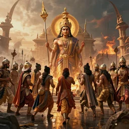 a beautiful cinematic dramatic scene from mahabharata war, by marvel studios, octane render, rtx reflections, unreal engine 5, trending on artstation, masterpiece, featured on pixiv, cinematic composition, beautiful lighting, intricate, hyper details, no frames