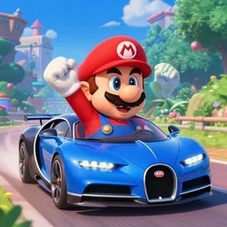 mario in a bugatti chiron mario kart, single subject, scenic full shot, ambient lighting, detailed face, by makoto shinkai, stanley artgerm lau, wlop, rossdraws