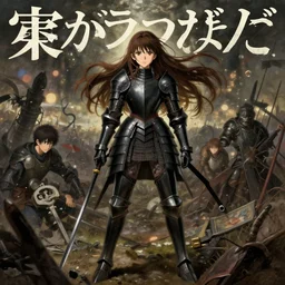 baroque oil painting japanese light novel cover illustration lotr anime key visual full body action shot | young girl black military crusader armour long flowing brown hair looking over deadly battlefield | gapmoe kuudere moody lighting bokeh | trending pixiv fanbox | by greg rutkowski makoto shinkai takashi takeuchi studio ghibli
