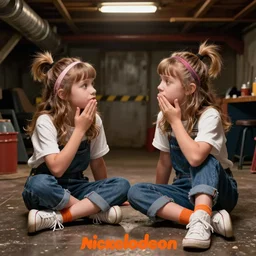 violent fraternal twins in their basement, still from a Nickelodeon comedy, 2015 cinematography, VFX by Framestore