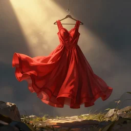 red flowing dress on hanger swaying in the wind by disney concept artists, blunt borders, rule of thirds, golden ratio, godly light
