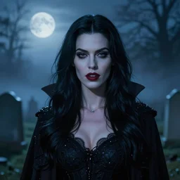 riveting charismatic brunette female vampire, portrait, atmospheric lighting, painted, intricate, highgate cemetery, mist, cold, volumetric lighting, beautiful, blue tint, moon light, sharp focus, ultra detailed, by leesha hannigan, ross tran, thierry doizon, kai carpenter, ignacio fernandez rios