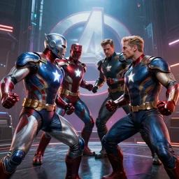 the avengers fighting each other, highly detailed, high - res, cyberpunk aesthetic
