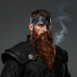 Viking wearing a black smoking and long brown beard, Short Brown Hair, wearing a black noble suit, D&D Character Head Portrait, Digital Art, Detailed, Trending on Artstation