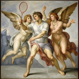 michaelangelo painting of angels playing racquetball
