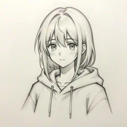 a pencil sketch of an anime girl wearing a hoodie, rough sketch with erased lines, trending on artstation, detailed, anime