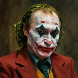 Portrait of vladimir putin as the Joker from the  DC comic, amazing splashscreen artwork, splash art, head slightly tilted, natural light, elegant, intricate, fantasy, atmospheric lighting, cinematic, matte painting, by Greg rutkowski