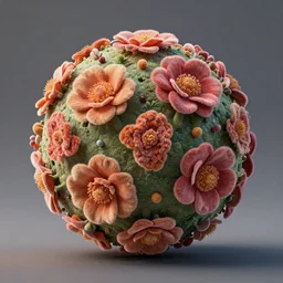The Mandelbulb has grown big flowers all over its surface. Side View. Octane render