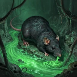 eldritch abomination rat in a toxic sewer with a river of green waste art by greg rutowski