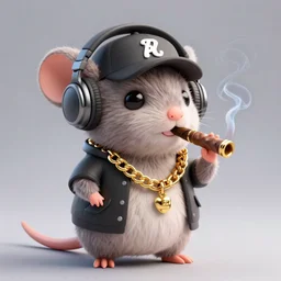 anthropomorphic furry gangster rat wearing headphones  and a gold chain, smoking a blunt,  3d render, blender, 4k