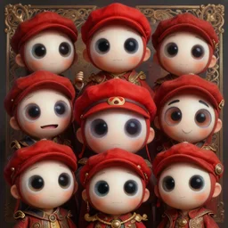 anthropomorphic highly detailed group portrait of funny neon giant cute eyes redcap, intricate, elegant, highly detailed, digital painting, artstation, concept art, smooth, sharp focus, illustration, art by artgerm, bob eggleton, michael whelan, stephen hickman, richard corben, wayne barlowe, trending on artstation and greg rutkowski and alphonse mucha, 8 k