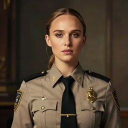 full size persona, female sheriff, beauty face by natalie portman, league of legends, trending by artstation