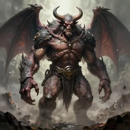 a huge humanoid demon by BROM, Thomas Cole and Wayne Barlowe