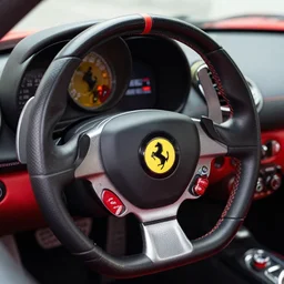 a closeup photorealistic photograph of dashboard made from server racks in an enzo ferarri. view of steering wheel. bright scene. fine detail. this 4 k hd image is trending on artstation, featured on behance, well - rendered, extra crisp, features intricate detail, epic composition and the style of unreal engine.