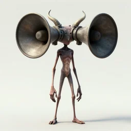 a very thin tall humanoid with two horn - loudspeakers to replace the head. character concept art, extremely high details, artstation contest winner, art by slawomir maniak, chris rahn. masterpiece