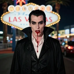 portrait of a vampire in Las Vegas at night, blood,35mm f1.8, color, behance, trending on instagram