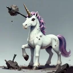 digital illustion of a post apocalyptic destrutive unicorn with an earth boring drill for a horn, deviantArt, artstation, artstation hq, hd, 4k resolution