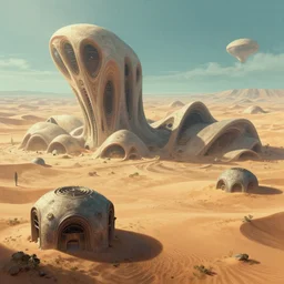 a mysterious alien desert landscape with giant fractal shell buildings by James gurney and Greg rutkowski, artstation, concept art
