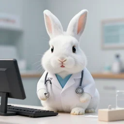 a white bunny doctor. photograph.