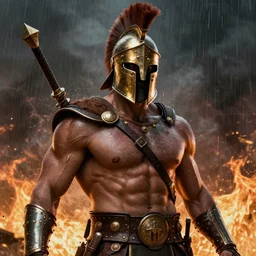 leonidas 3 0 0 spartan zack snyder gold copper helmet battle scarred artwork battle epic proportions background dark skies raining fire