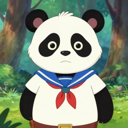 don bluth, loish, artgerm, joshua middleton, steampunk, clockpunk anthropomorphic panda, full sailor suit, symmetrical eyes symmetrical face, colorful animation forest background