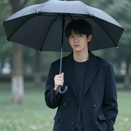 young man holding an umbrella, photo