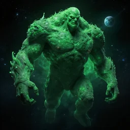 a celestial giant in space, character design, concept art, deep colours, green, trending on art station, unreal engine 5